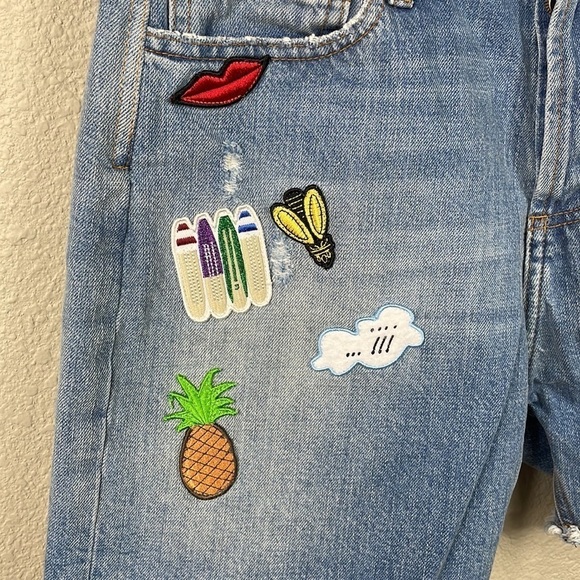 Mauro Grifoni Patched Denim Cut Off Shorts High Rise Italy Button Fly Sz 28 - Picture 4 of 12